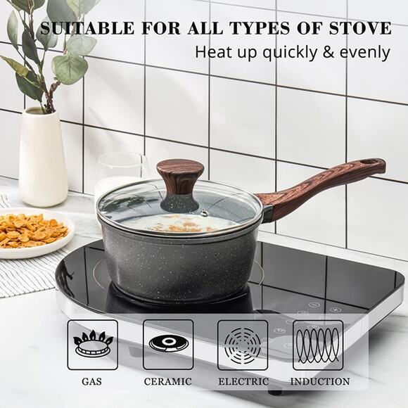 SENSARTE Nonstick Saucepan with Lid, 1.5 Quarts Small Pot - Picture 3 of 7